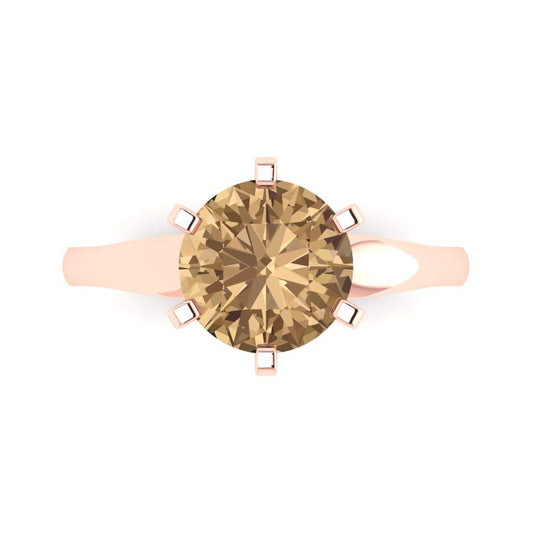 2.5 cttw Zirconia Simulated Champagne Diamond Solitaire  Engagement Ring - Solid Rose Gold (VVS1, Round Cut,8.5mm)