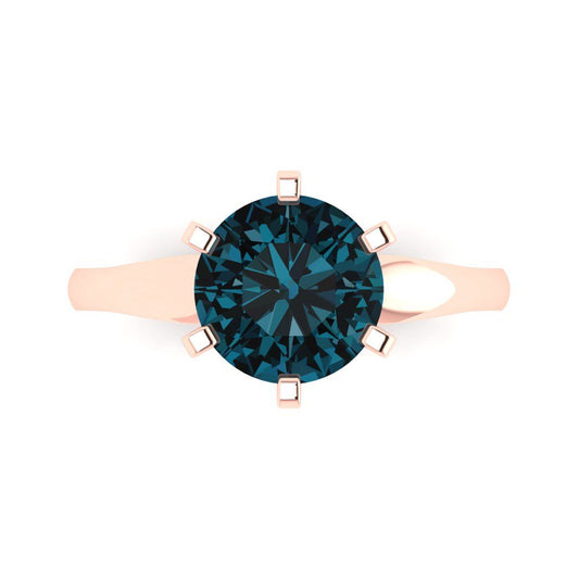 2.5 cttw Natural London Blue Topaz Solitaire  Engagement Ring - Solid Rose Gold (VVS1, Round Cut,8.5mm)
