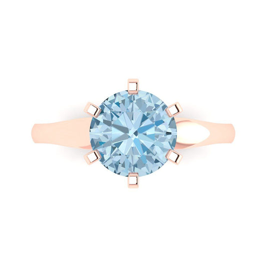 2.5 cttw Natural Sky Blue Topaz Solitaire  Engagement Ring - Solid Rose Gold (VVS1, Round Cut,8.5mm)