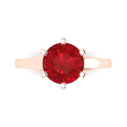 2.5 cttw Simulated Ruby Solitaire  Engagement Ring - Solid Rose Gold (VVS1, Round Cut,8.5mm)