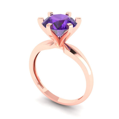 2.5 cttw Natural Amethyst Solitaire  Engagement Ring - Solid Rose Gold (VVS1, Round Cut,8.5mm)