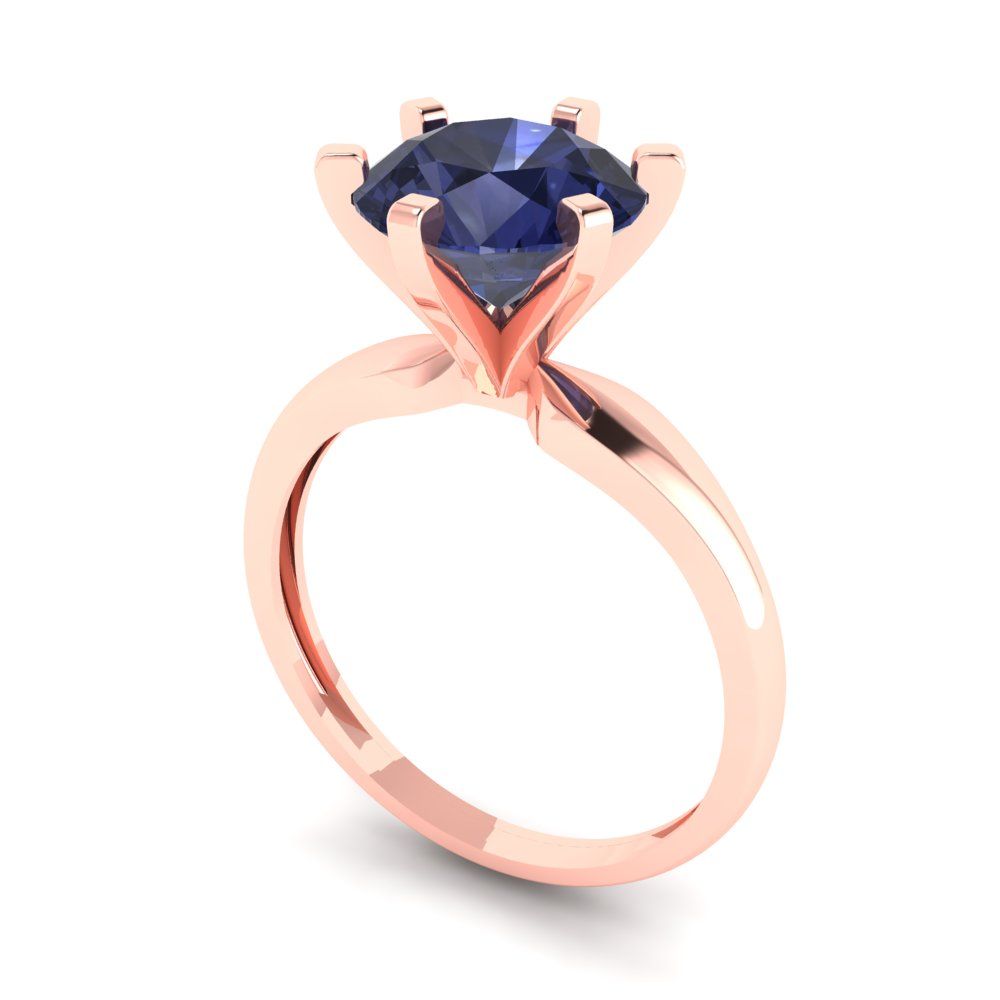 2.5 cttw Simulated Blue Sapphire Solitaire  Engagement Ring - Solid Gold (Round Cut,8.5mm)