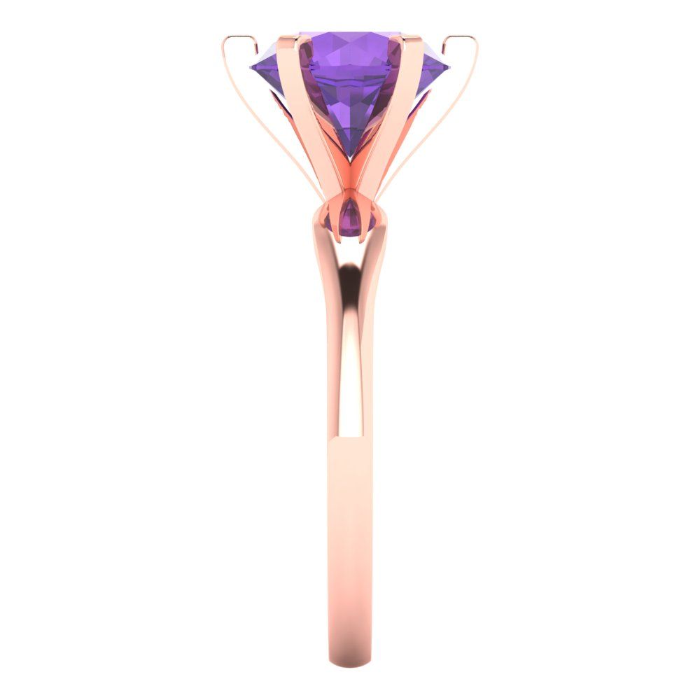 2.5 cttw Natural Amethyst Solitaire  Engagement Ring - Solid Rose Gold (VVS1, Round Cut,8.5mm)