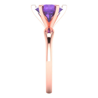 2.5 cttw Natural Amethyst Solitaire  Engagement Ring - Solid Rose Gold (VVS1, Round Cut,8.5mm)