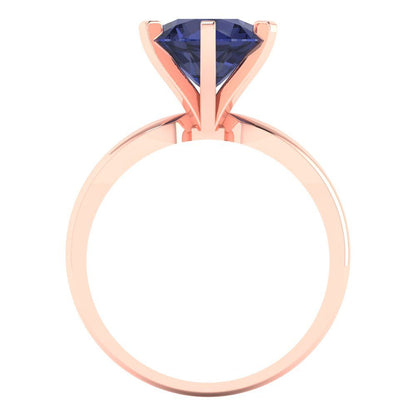 2.5 cttw Simulated Blue Sapphire Solitaire  Engagement Ring - Solid Gold (Round Cut,8.5mm)