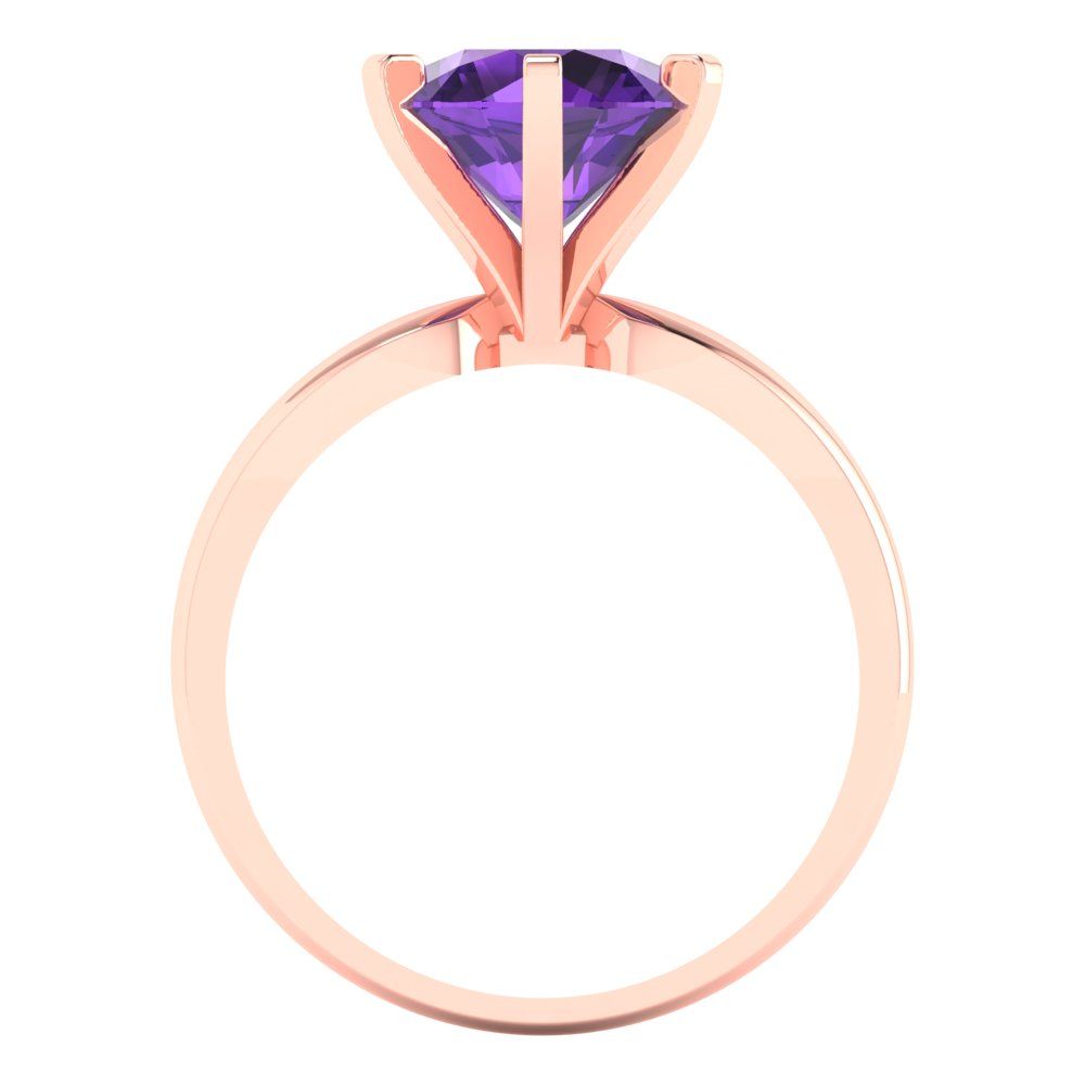 2.5 cttw Natural Amethyst Solitaire  Engagement Ring - Solid Rose Gold (VVS1, Round Cut,8.5mm)