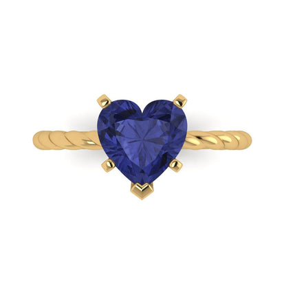 2 cttw Simulated Tanzanite Solitaire  Engagement Ring - Solid Yellow Gold (VVS1, Heart Cut,8.0mm)