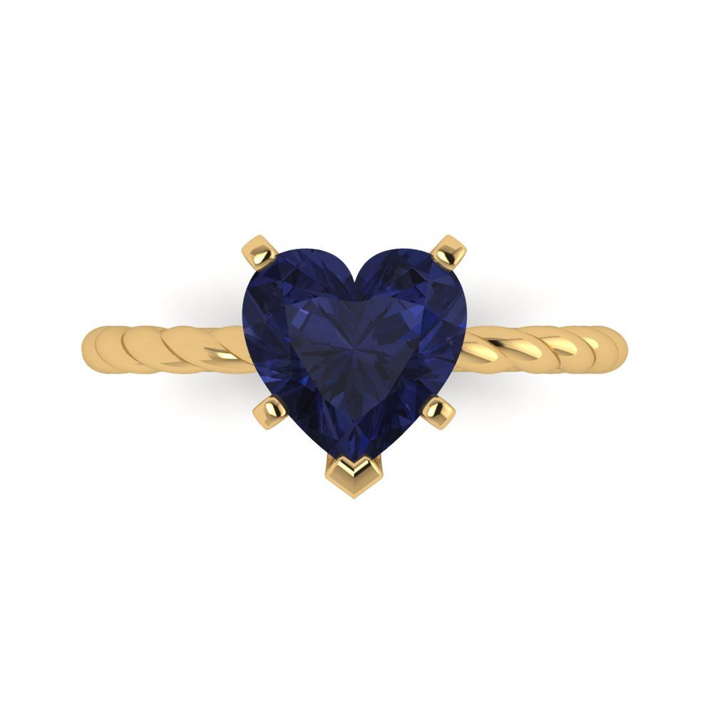 2 cttw Simulated Blue Sapphire Solitaire  Engagement Ring - Solid Yellow Gold (VVS1, Heart Cut,8.0mm)