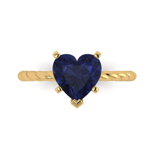 2 cttw Simulated Blue Sapphire Solitaire  Engagement Ring - Solid Yellow Gold (VVS1, Heart Cut,8.0mm)
