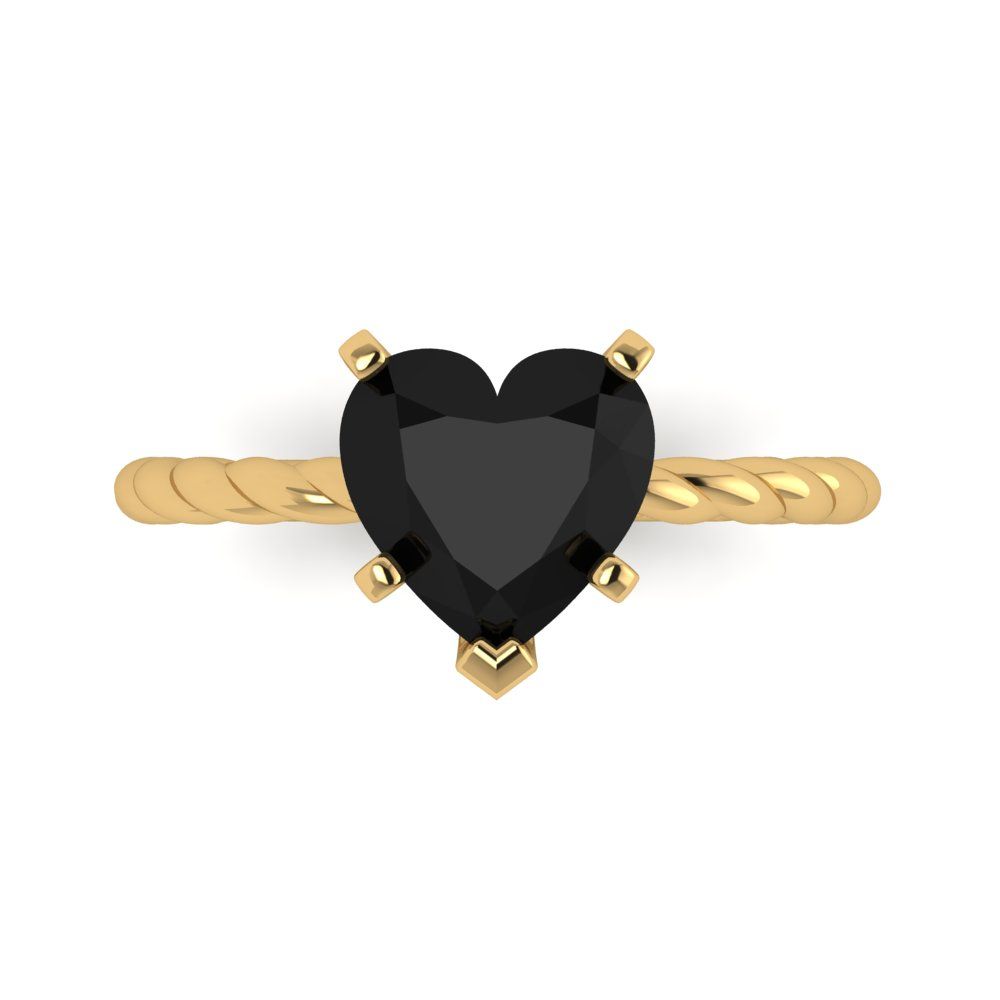 2 cttw Natural Onyx Solitaire  Engagement Ring - Solid Yellow Gold (VVS1, Heart Cut,8.0mm)