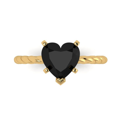 2 cttw Natural Onyx Solitaire  Engagement Ring - Solid Yellow Gold (VVS1, Heart Cut,8.0mm)