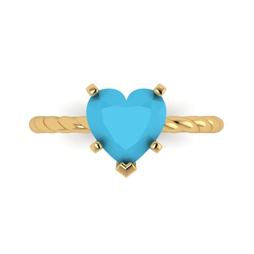 2 cttw Simulated Turquoise Solitaire  Engagement Ring - Solid Yellow Gold (VVS1, Heart Cut,8.0mm)