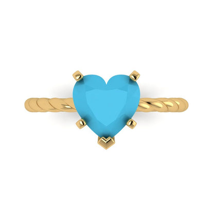 2 cttw Simulated Turquoise Solitaire  Engagement Ring - Solid Yellow Gold (VVS1, Heart Cut,8.0mm)