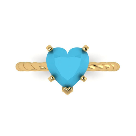 2 cttw Simulated Turquoise Solitaire  Engagement Ring - Solid Yellow Gold (VVS1, Heart Cut,8.0mm)