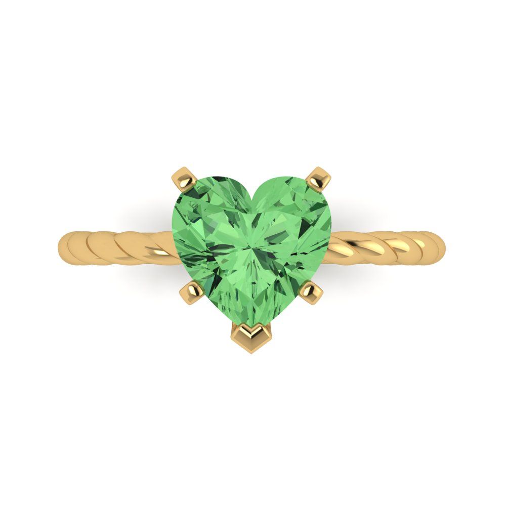 2 cttw Zirconia Simulated Green Diamond Solitaire  Engagement Ring - Solid Yellow Gold (VVS1, Heart Cut,8.0mm)