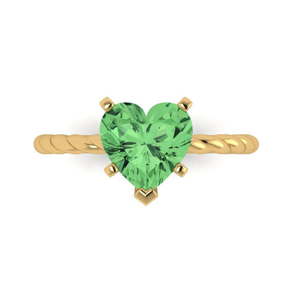 2 cttw Zirconia Simulated Green Diamond Solitaire  Engagement Ring - Solid Yellow Gold (VVS1, Heart Cut,8.0mm)