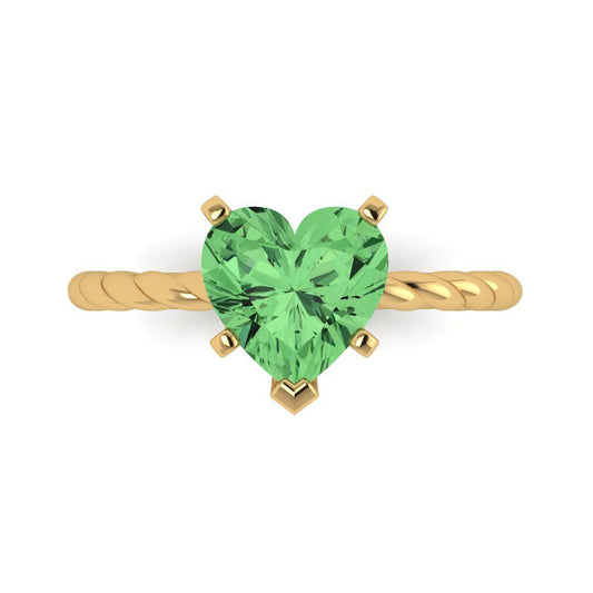 2 cttw Zirconia Simulated Green Diamond Solitaire  Engagement Ring - Solid Yellow Gold (VVS1, Heart Cut,8.0mm)