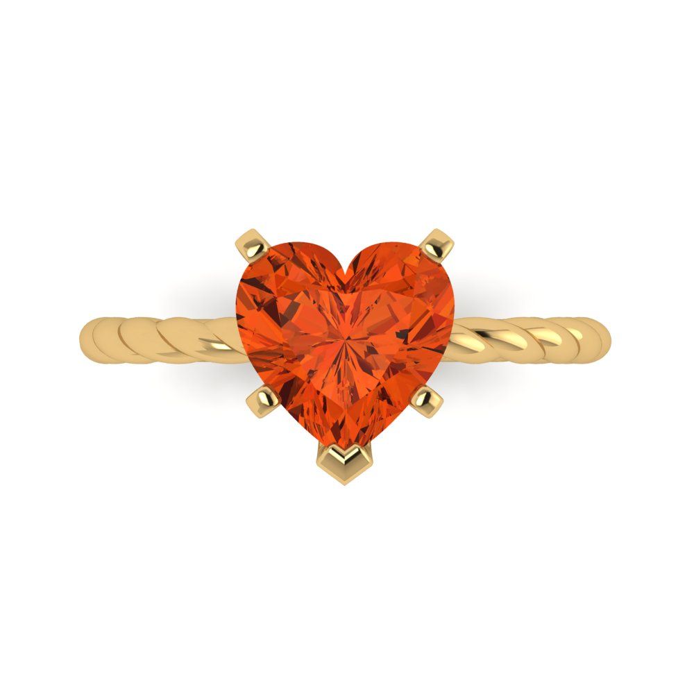 2 cttw Zirconia Simulated Red Diamond Solitaire  Engagement Ring - Solid Yellow Gold (VVS1, Heart Cut,8.0mm)