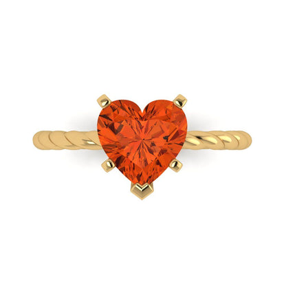 2 cttw Zirconia Simulated Red Diamond Solitaire  Engagement Ring - Solid Yellow Gold (VVS1, Heart Cut,8.0mm)
