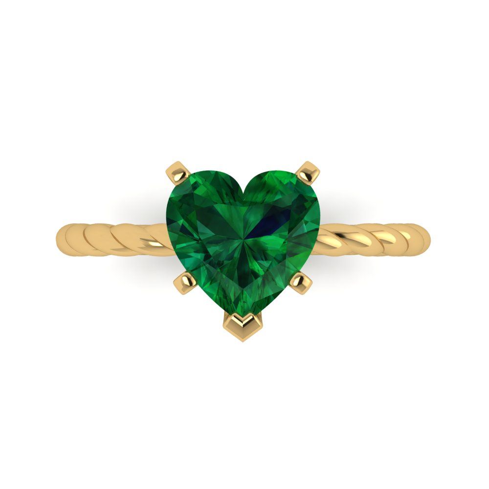 2 cttw Simulated Emerald Solitaire  Engagement Ring - Solid Gold (Heart Cut,8.0mm)