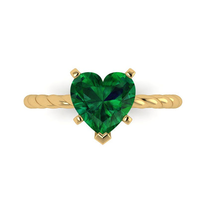 2 cttw Simulated Emerald Solitaire  Engagement Ring - Solid Gold (Heart Cut,8.0mm)