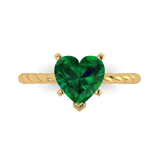 2 cttw Simulated Emerald Solitaire  Engagement Ring - Solid Yellow Gold (VVS1, Heart Cut,8.0mm)
