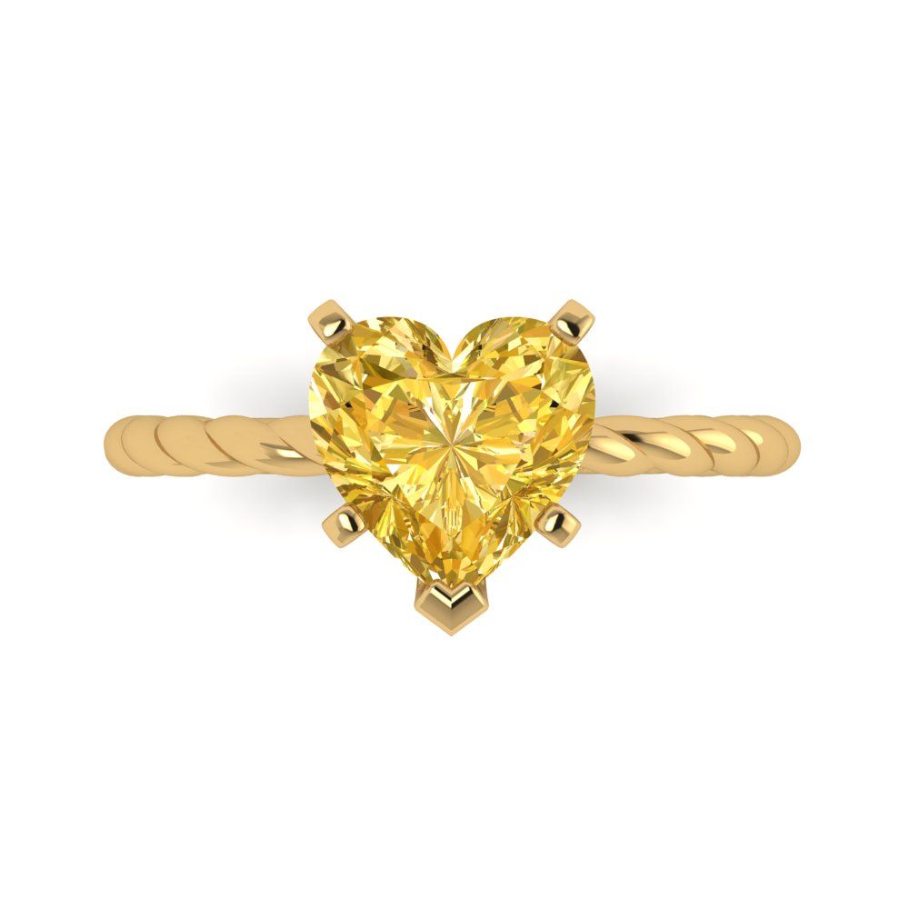 2 cttw Natural Citrine Solitaire  Engagement Ring - Solid Yellow Gold (VVS1, Heart Cut,8.0mm)