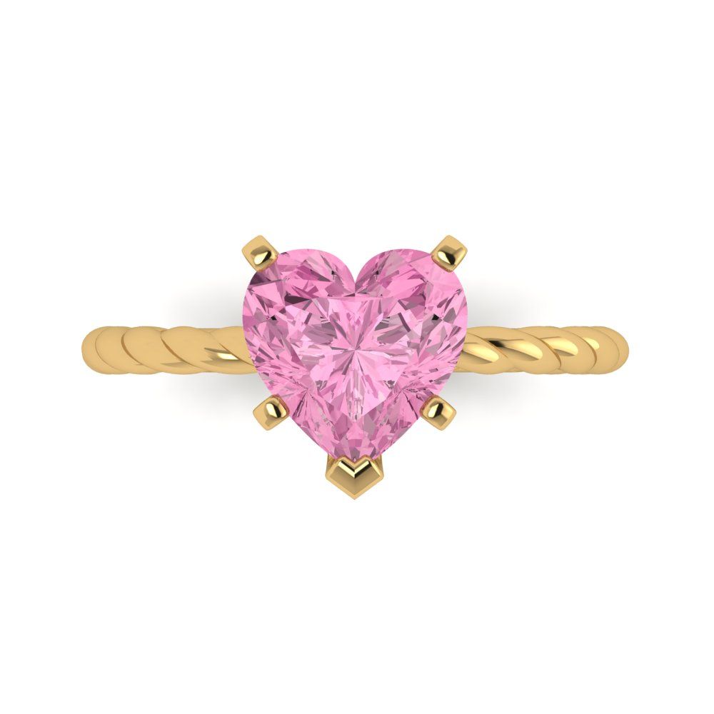 2 cttw Zirconia Simulated Pink Diamond Solitaire  Engagement Ring - Solid Yellow Gold (VVS1, Heart Cut,8.0mm)