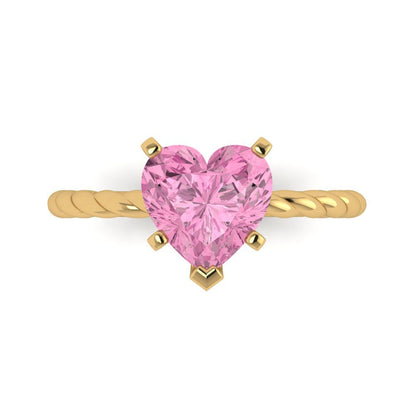 2 cttw Zirconia Simulated Pink Diamond Solitaire  Engagement Ring - Solid Yellow Gold (VVS1, Heart Cut,8.0mm)