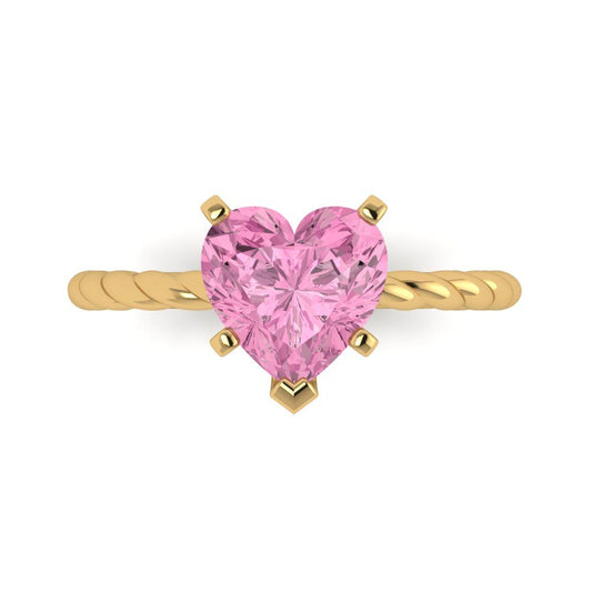 2 cttw Zirconia Simulated Pink Diamond Solitaire  Engagement Ring - Solid Yellow Gold (VVS1, Heart Cut,8.0mm)