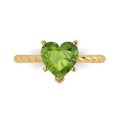 2 cttw Natural Peridot Solitaire  Engagement Ring - Solid Yellow Gold (VVS1, Heart Cut,8.0mm)