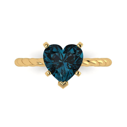 2 cttw Natural London Blue Topaz Solitaire  Engagement Ring - Solid Yellow Gold (VVS1, Heart Cut,8.0mm)