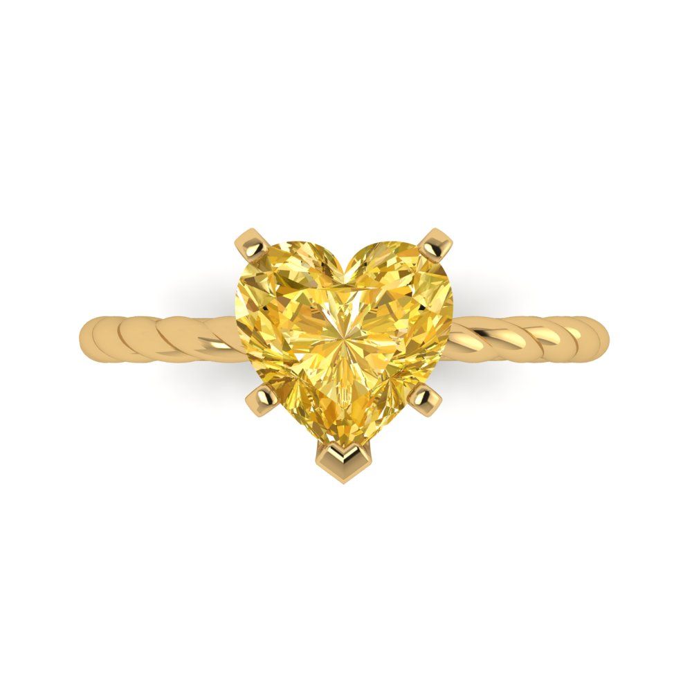 2 cttw Zirconia Simulated Yellow Diamond Solitaire  Engagement Ring - Solid Gold (VVS1, Heart Cut,8.0mm)
