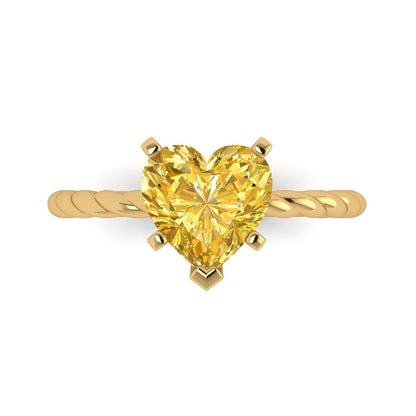 2 cttw Zirconia Simulated Yellow Diamond Solitaire  Engagement Ring - Solid Gold (VVS1, Heart Cut,8.0mm)