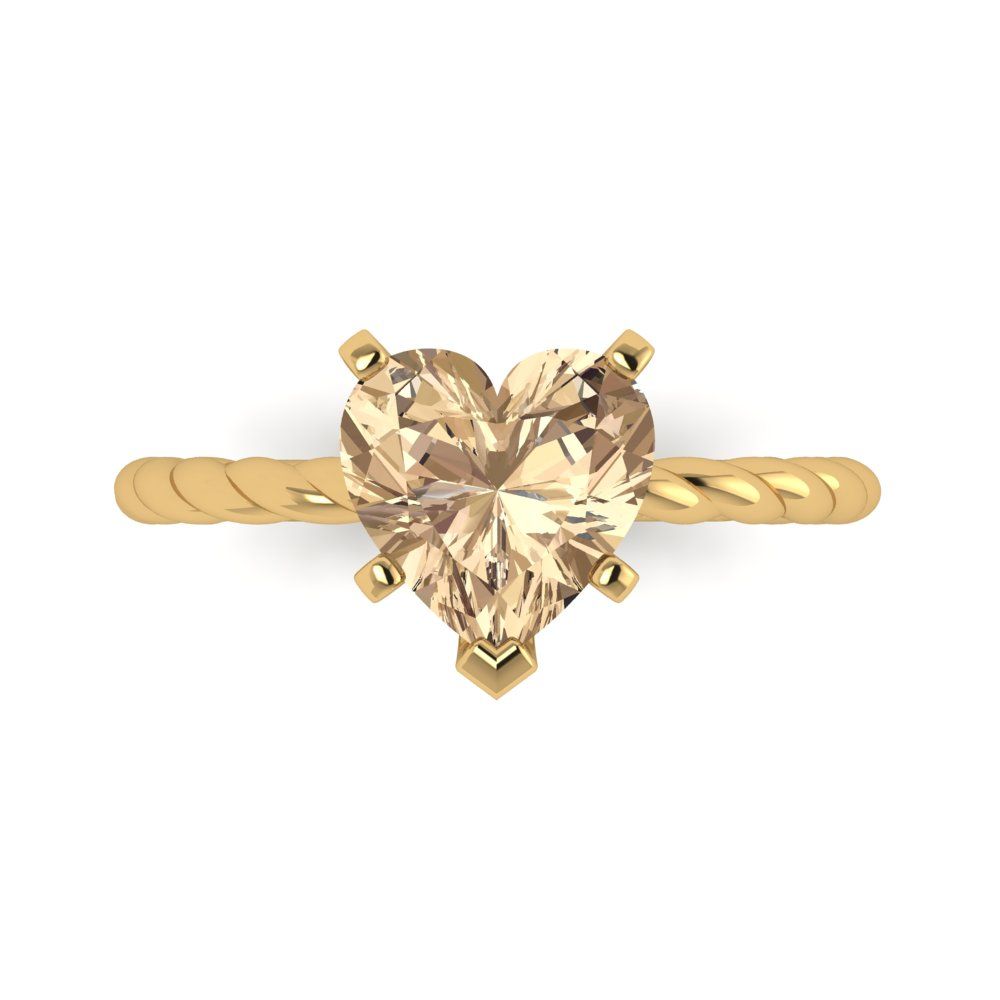 2 cttw Yellow Moissanite Solitaire  Engagement Ring - Solid Yellow Gold (VVS1, Heart Cut,8.0mm)