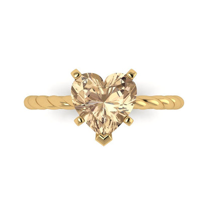 2 cttw Yellow Moissanite Solitaire  Engagement Ring - Solid Yellow Gold (VVS1, Heart Cut,8.0mm)