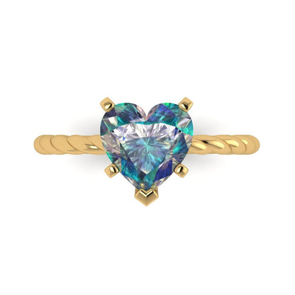 2 cttw Blue Moissanite Solitaire  Engagement Ring - Solid Yellow Gold (VVS1, Heart Cut,8.0mm)
