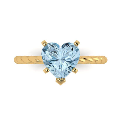 2 cttw Natural Sky Blue Topaz Solitaire  Engagement Ring - Solid Yellow Gold (VVS1, Heart Cut,8.0mm)