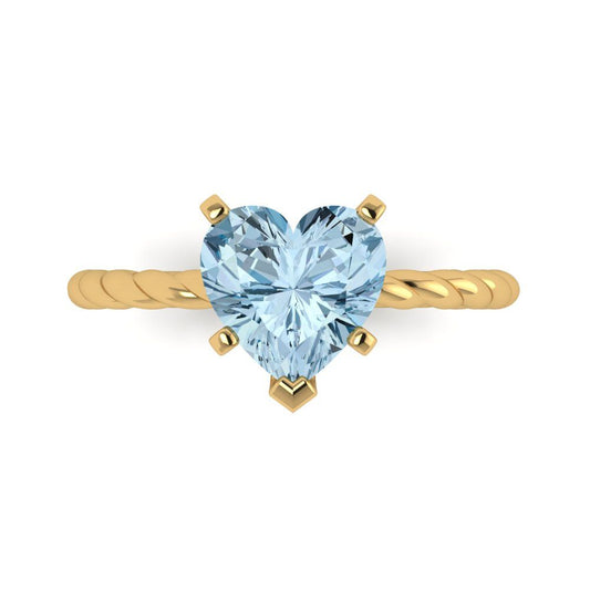 2 cttw Natural Sky Blue Topaz Solitaire  Engagement Ring - Solid Yellow Gold (VVS1, Heart Cut,8.0mm)