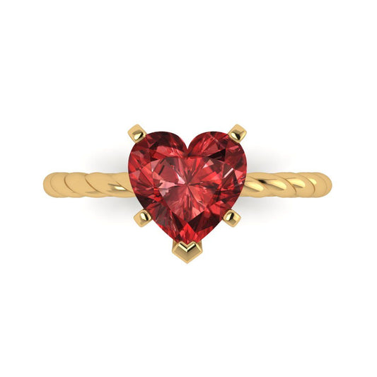 2 cttw Natural Garnet Solitaire  Engagement Ring - Solid Yellow Gold (VVS1, Heart Cut,8.0mm)