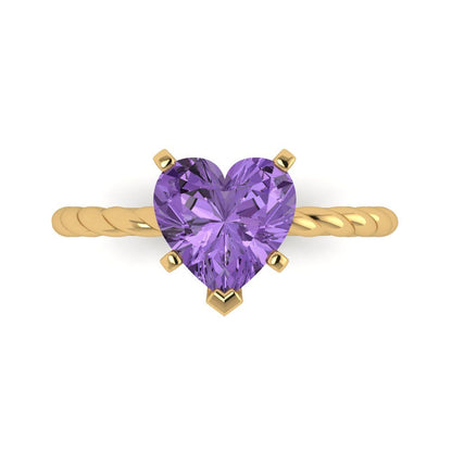 2 cttw Simulated Alexandrite Solitaire  Engagement Ring - Solid Yellow Gold (VVS1, Heart Cut,8.0mm)