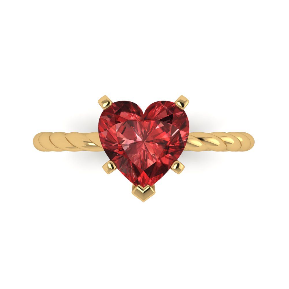 2 Heart Cut Rope Knot Deep Red Natural Garnet Classic Wedding Engagement Bridal Promise Designer Ring Real 14k Yellow Gold