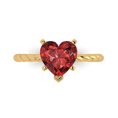 2 Heart Cut Rope Knot Deep Red Natural Garnet Classic Wedding Engagement Bridal Promise Designer Ring Real 14k Yellow Gold