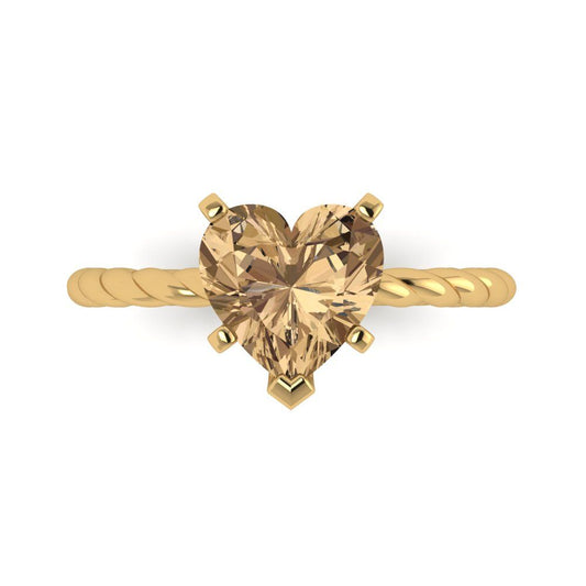 2 cttw Zirconia Simulated Champagne Diamond Solitaire  Engagement Ring - Solid Yellow Gold (VVS1, Heart Cut,8.0mm)