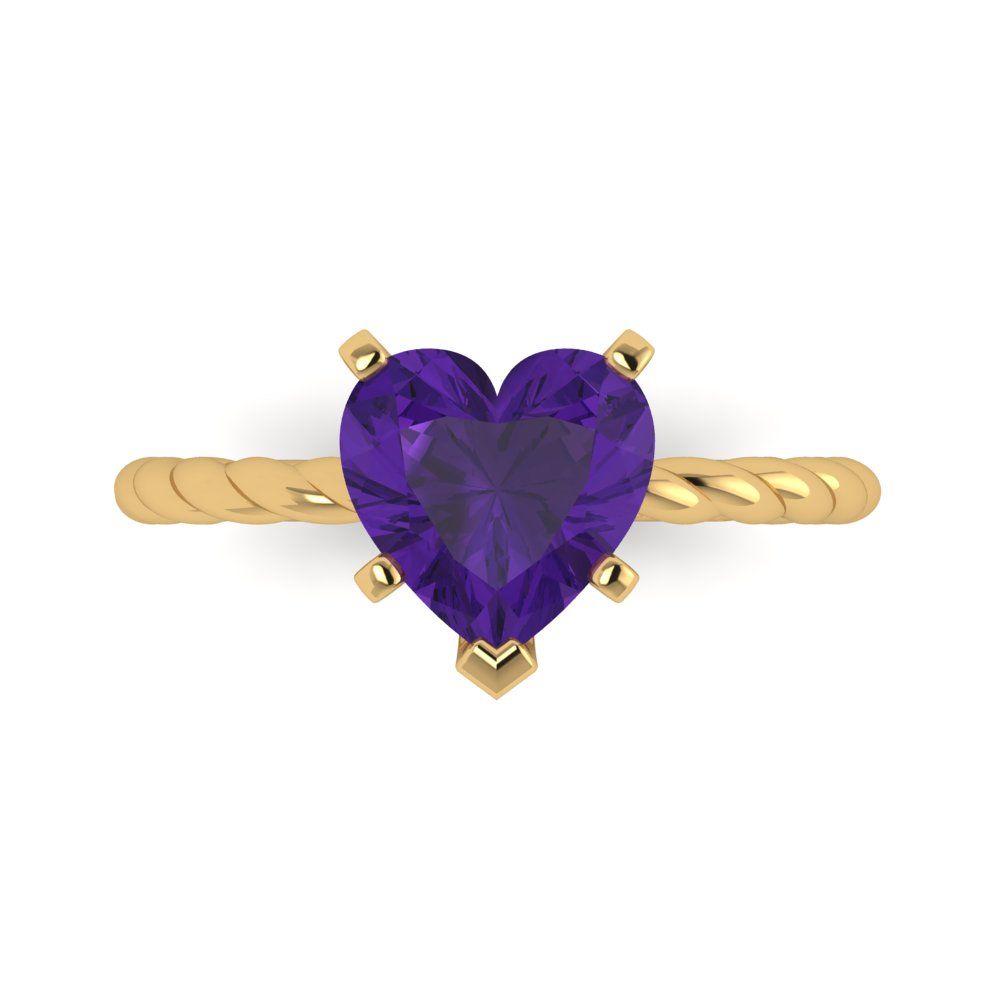 2 cttw Natural Amethyst Solitaire  Engagement Ring - Solid Yellow Gold (VVS1, Heart Cut,8.0mm)