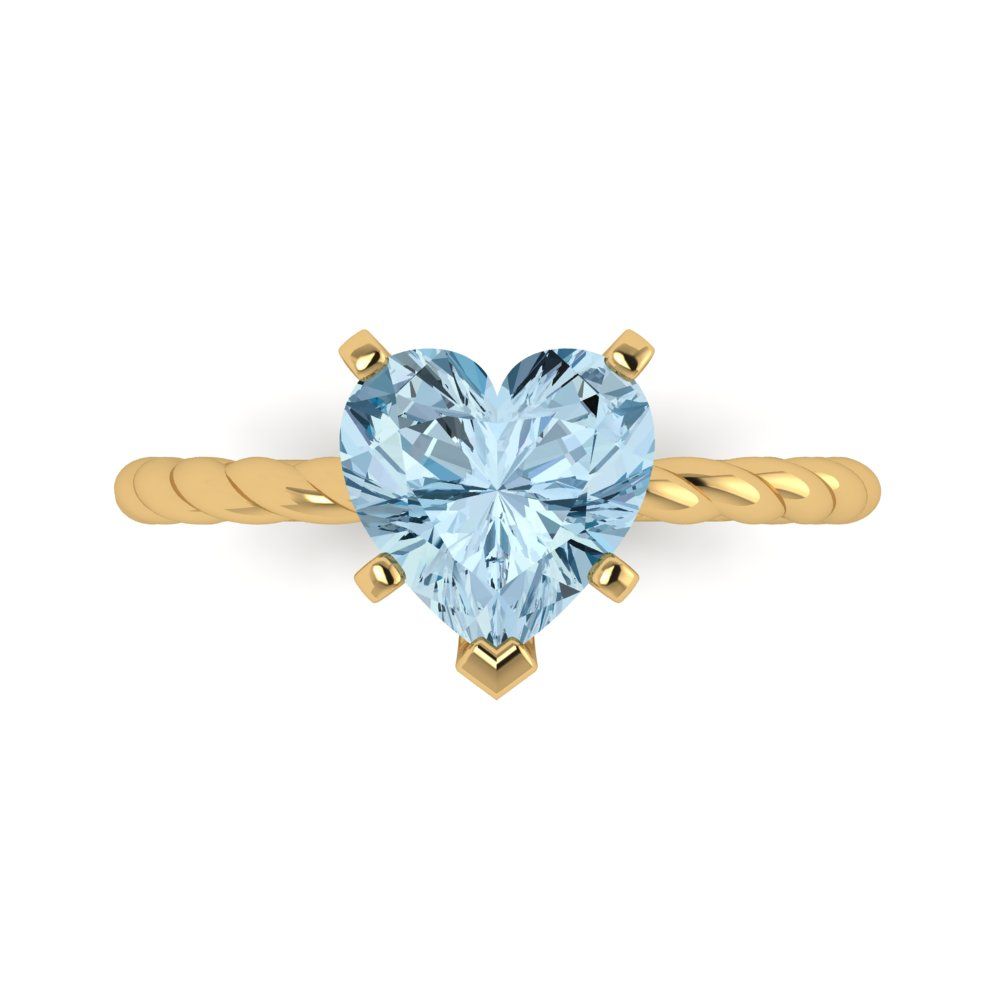 2 cttw Natural Swiss Blue Topaz Solitaire  Engagement Ring - Solid Yellow Gold (VVS1, Heart Cut,8.0mm)