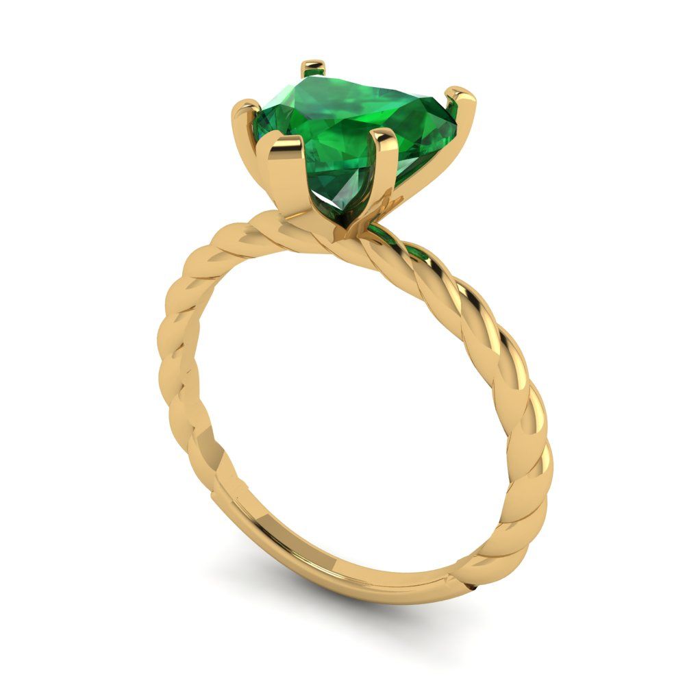 2 cttw Simulated Emerald Solitaire  Engagement Ring - Solid Gold (Heart Cut,8.0mm)