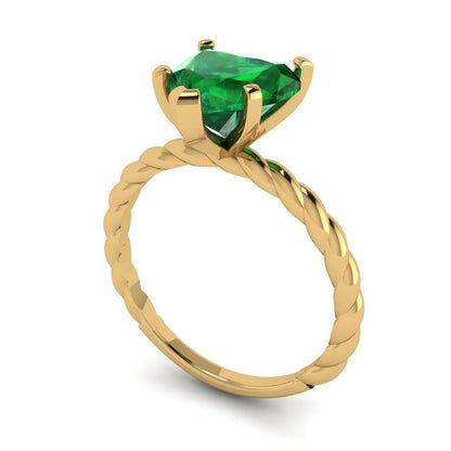 2 cttw Simulated Emerald Solitaire  Engagement Ring - Solid Gold (Heart Cut,8.0mm)