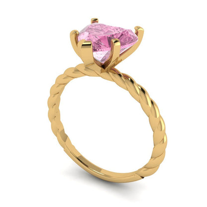 2 cttw Zirconia Simulated Pink Diamond Solitaire  Engagement Ring - Solid Yellow Gold (VVS1, Heart Cut,8.0mm)