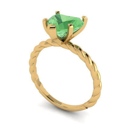 2 cttw Zirconia Simulated Green Diamond Solitaire  Engagement Ring - Solid Yellow Gold (VVS1, Heart Cut,8.0mm)